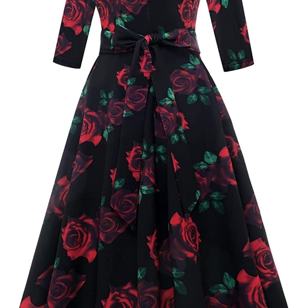 Elegant Black and Red Floral Dress